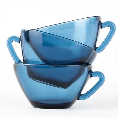 Set Of 3 French Vereco Blue Glass Square Coffee Cups Without Saucers • $14.72