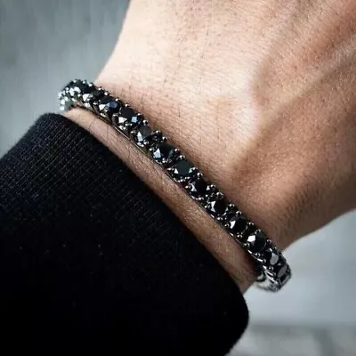 5 Ct Round Cut Lab-Created Diamond Men's Tennis Bracelet 14k Black Gold Plated • $174.99