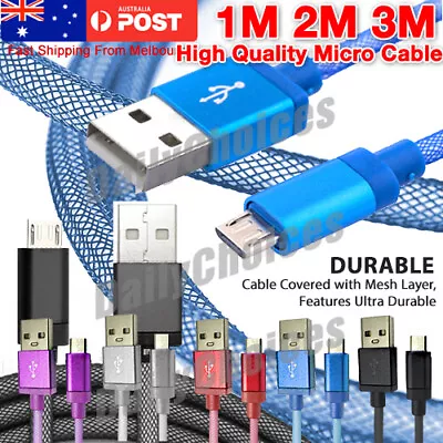 1M/2M/3M Strong Braided Micro USB Data Sync Charger Cable Cord Android Samsung • $6.59