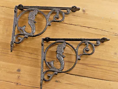 2 Cast Iron MERMAID Brackets Garden Braces Shelf Rustic Corbel Beach Nautical • $23.99