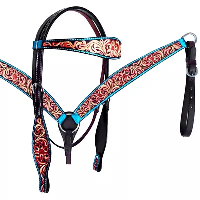 RK HILASON Western Horse Headstall Breast Collar Set American Leather Floral • $99.95