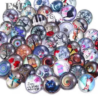 20pcs Mix 18mm Glass Snap Button Multi Themes Ginger Snap Charms Snap Jewelry • $5.01