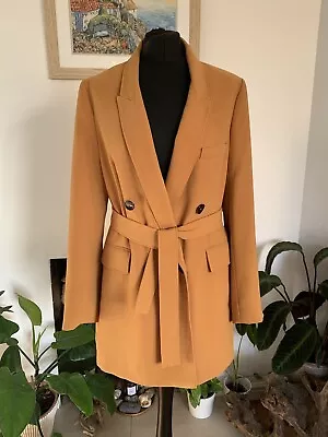 Stunning ZARA Mustard Yellow Smart Belted Jacket Blazer - Size Medium - Coat • £29.99