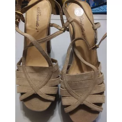 Breckelle's  Women's Size 7.5 Tan Peep Toe Ankle Strap Sandals Shoe 5 Inch Heels • $12.96