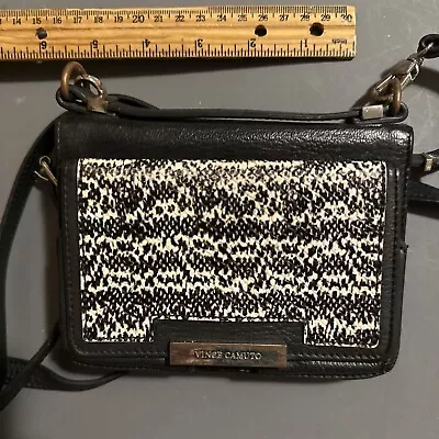 Vince Camuto Small Cross Body Organizer Black Unique Style Clutch Long Adj Strp • $19.99