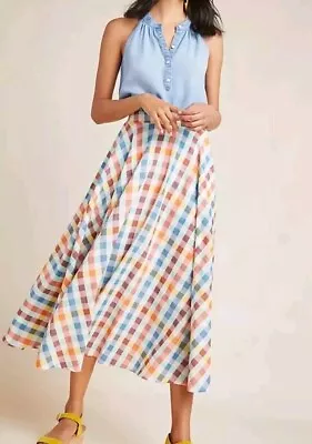 Anthropologie Maeve Evelyn Midi Skirt Checkered Lined A-Line Full  Size 6 • $34