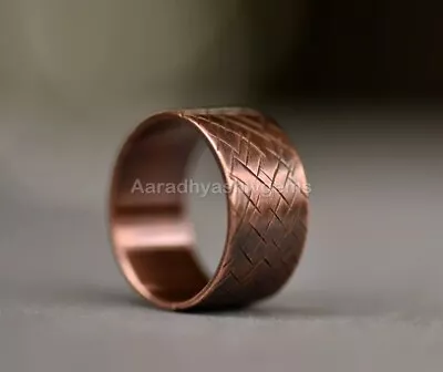 Wide Band Ring Antiqued Copper Textured Band Unisex Ring Gift For Men's • $13.86