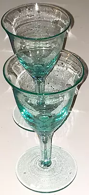 Micro Bubble Glass Hand Blown Blue Teal Turquoise Bell Shaped Glasses 6 1/2  • $24.50