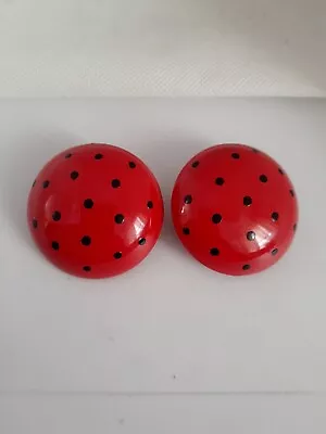 Clip On Earrings Vintage Red With Black Polka Dots Round Costume Fashion • $18.99