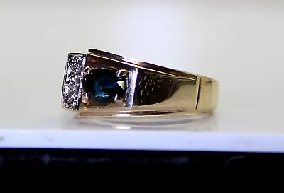 Nice Vintage Men's 10K Gold .75 Ct Oval Sapphire & Diamond Cocktail Ring S10.75 • $495