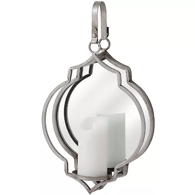 Silver Wall Mounted Sconce Candle Holder W Mirror Solid Distressed Modern 47cm • £39.98
