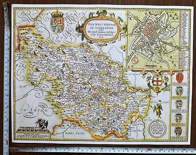 £12 • Buy Old Antique Tudor Poster Map West South Yorkshire Speed 1600s 15.5  X 12 Reprint