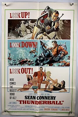 THUNDERBALL Movie Poster (Fine-) One Sheet James Bond 65 007 Full Scuba Tank Art • £1446.31