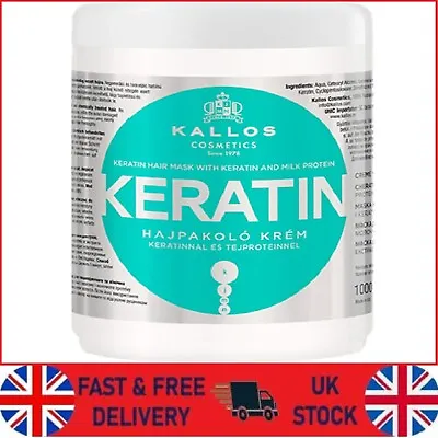 Kallos Keratin Hair Mask Milk Protein For Dry Damaged & Chemically Hair 1000Ml • £7.49