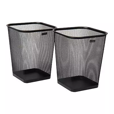 Mesh Trash Can Waste Paper Basket Square Metal Mesh Set Of 2 Black • $15.49