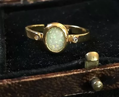 Vintage Style Jewellery Natural Opal And Zircon Ring 18K Gold Plated • £10.99