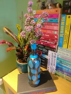 £5.80 • Buy Hand Painted Tall Glass Bottle Home Table Centerpiece Flower Vase Grey/Blue