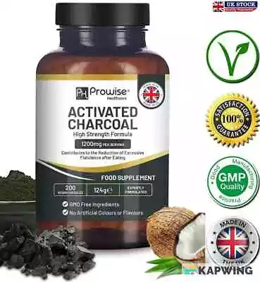 ✅Activated Charcoal 200 Vegan Capsules Stomach Cleanse Gas Relief & Bloating UK✅ • £12.48