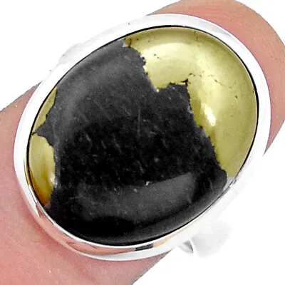 Handcrafted 16.17cts Solitaire Pyrite In Magnetite Oval Ring Size 9 U85290 • $12.59