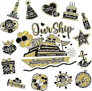 50th Anniversary Cruise Door Magnets Decorations Gold Black Happy 50th  • $20.24