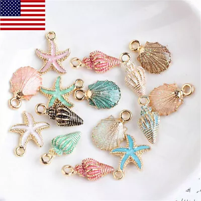 13Pcs Mixed Starfish Conch Shell Metal Charms Pendant DIY Jewelry Making USA • $2.25