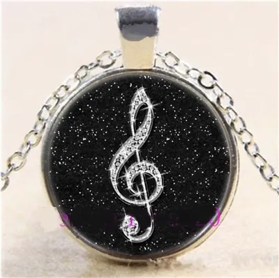 MUSIC NOTE Band  1  Round Pendant Charm Men Women Silver 20  Necklace  GIFT  • $19.86