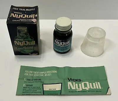 Vintage NOS VICK’S NyQuil Free Trial Sample Size Glass Bottle 1 Fl. Oz. FULL • $20