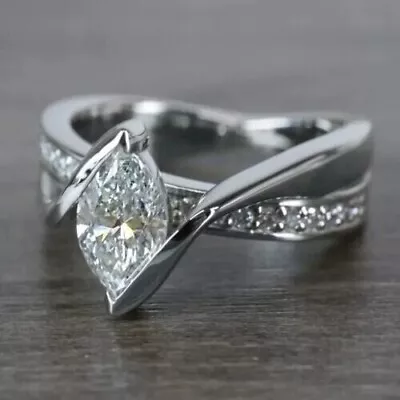 2Ct Marquise Cut Lab-Created Diamond Women's Wedding Ring 14K White Gold Plated • $84.99