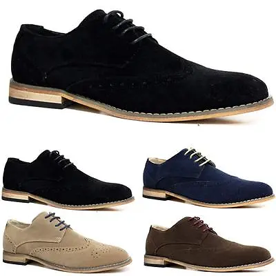 Mens New Faux Suede Lace Up Casual Formal Office Work Lace Up Brogues Shoes Size • £14.95