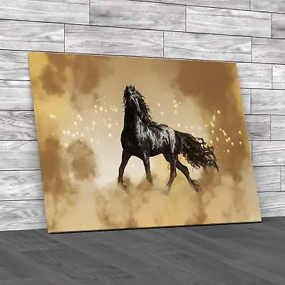 Foggy Elegance Friesian Stallion Horse Canvas Print Large Picture Wall Art • £14.95