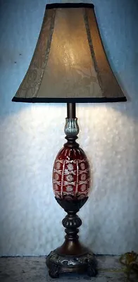 Vintage Cut Crystal Ruby Glass Cut To Clear Table Lamp Shabby Chic Lamp • $95