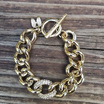 Victoria's Secret Gold Tone Chain Bracelet (Angel Wing Charm & Rhinestones Link) • $25