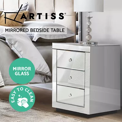 Artiss Bedside Table Drawers Side Table Nightstand Mirrored Storage Cabinet • $153.95
