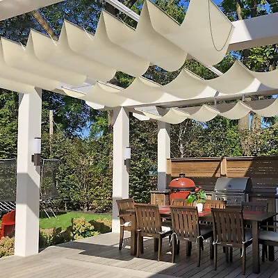 Waterproof Retractable Pergola Replacement Shade Cover Wave Sail Awning-Beige • $193.99