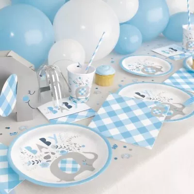 Blue Elephant Baby Shower Decorations Tableware Banner Balloons Invites • £2.85