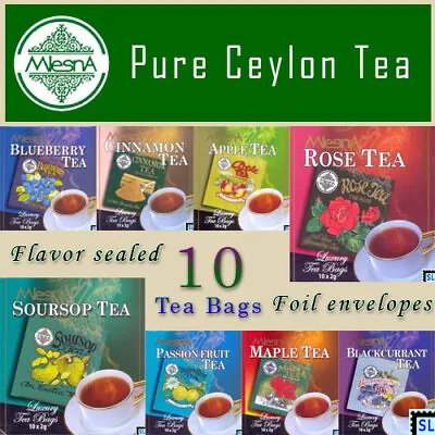 Sri Lanka Tea Pure Ceylon Mlesna Flavored 10 Tea Bags • $4.29