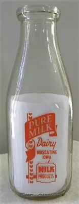 Vintage Pure Milk Dairy Cow Farm Muscatine Iowa IA Quart Milk Bottle • $59