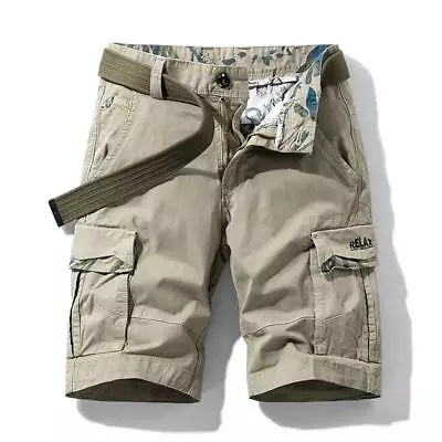 Summer Mens Multi Pockets Cotton Cargo Shorts Men Fashion Solid Quick Dry Shorts • $34.99