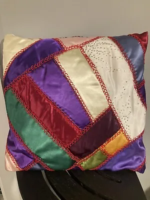 Vintage 1960s Patchwork Throw Pillow 12 X 12 Handmade Embroidered Grandma K Made • $16.95