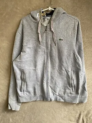 Lacoste Sports Casual Hoodie Zip Up Jumper Size Asia L Mens Grey Logo • $45