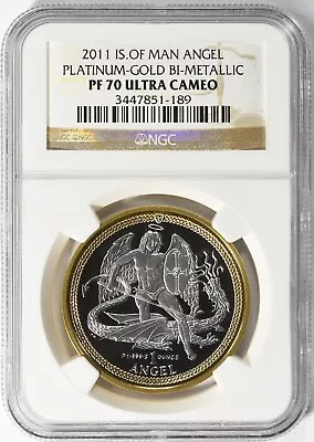 2011 ~ Isle Of Man ~ 1 Oz 999.5 Platinum Coin ~ Gold Edge ~ Ngc ~ Pf70 ~$3688.88 • $3688.88