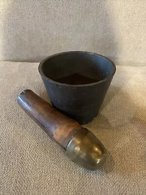 Antique Cast Iron Mortar And Wooden/brass Pestle • $125