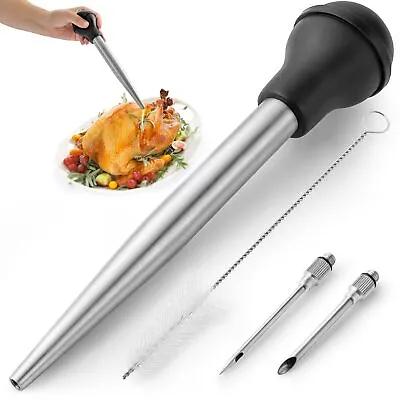 Stainless Steel Turkey Baster For Cooking Food Grade Metal Pump Kitchen Tools • £7.82