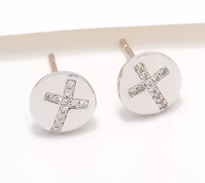 Affinity Round Diamond Cross Motif Studs Earring Sterling Silver • $128.12