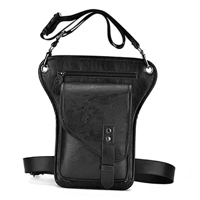  Vintage Leather Waist Pack Drop Leg Bag For Men Women Belt Hip Bum 06-Black • $35.34