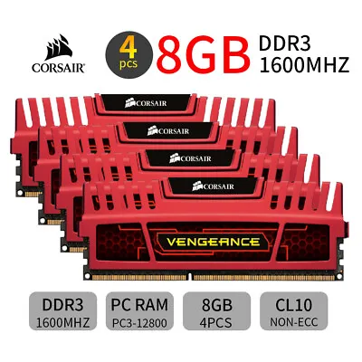 Corsair Vengeance 32GB Kit 4x 8GB DDR3 1600MHz CL10 PC3-12800U Desktop Memory BR • $65.99