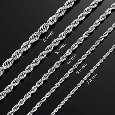 £5.99 • Buy 2-6mm Stainless Steel Chain 16  To 30   Mens Womens Rope Chain Silver Necklace