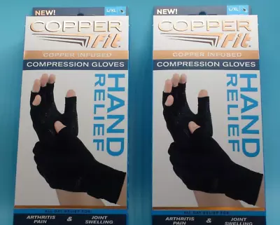 2 COPPER FIT • Hand Relief COMPRESSION ARTHRITIS GLOVES • L/XL •  BLACK • 2-Pair • $18.99