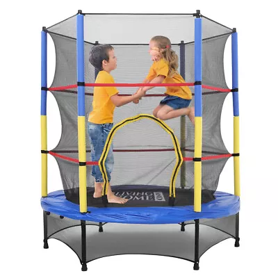 4.5FT Kids Trampoline With Safety Net Enclosure Indoor Outdoor Toys Jumping Bed • £59.95