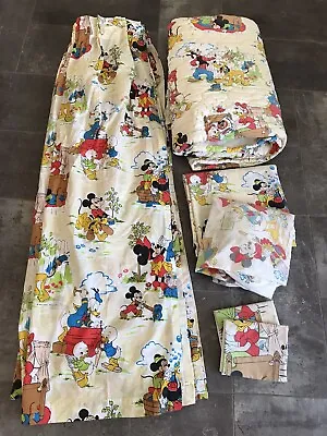 Vtg Montgomery Ward Disney Mickey Mouse Full Sz Bedding & Curtain Set 1970s • $38